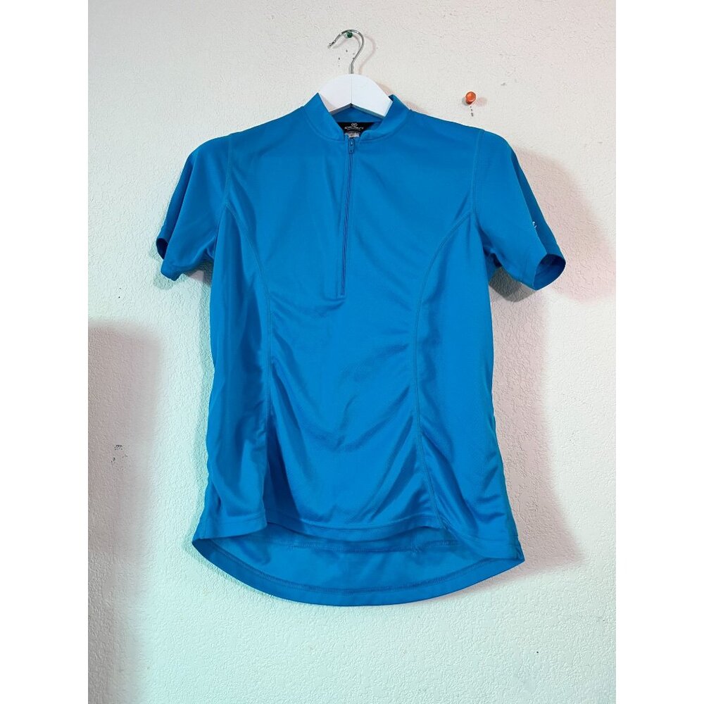 Canari Womens Blue 1/4 Zip Cycling Jersey Large Short Sleeve Back Pockets Biker